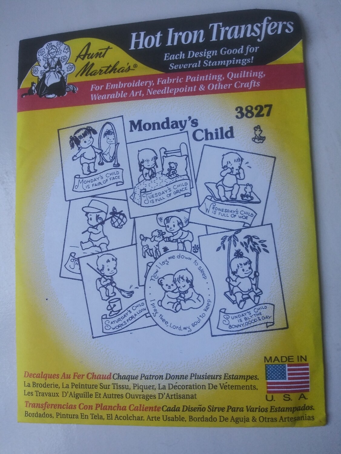 Aunt Martha's Hot Iron Transfers #3827, Monday's Child