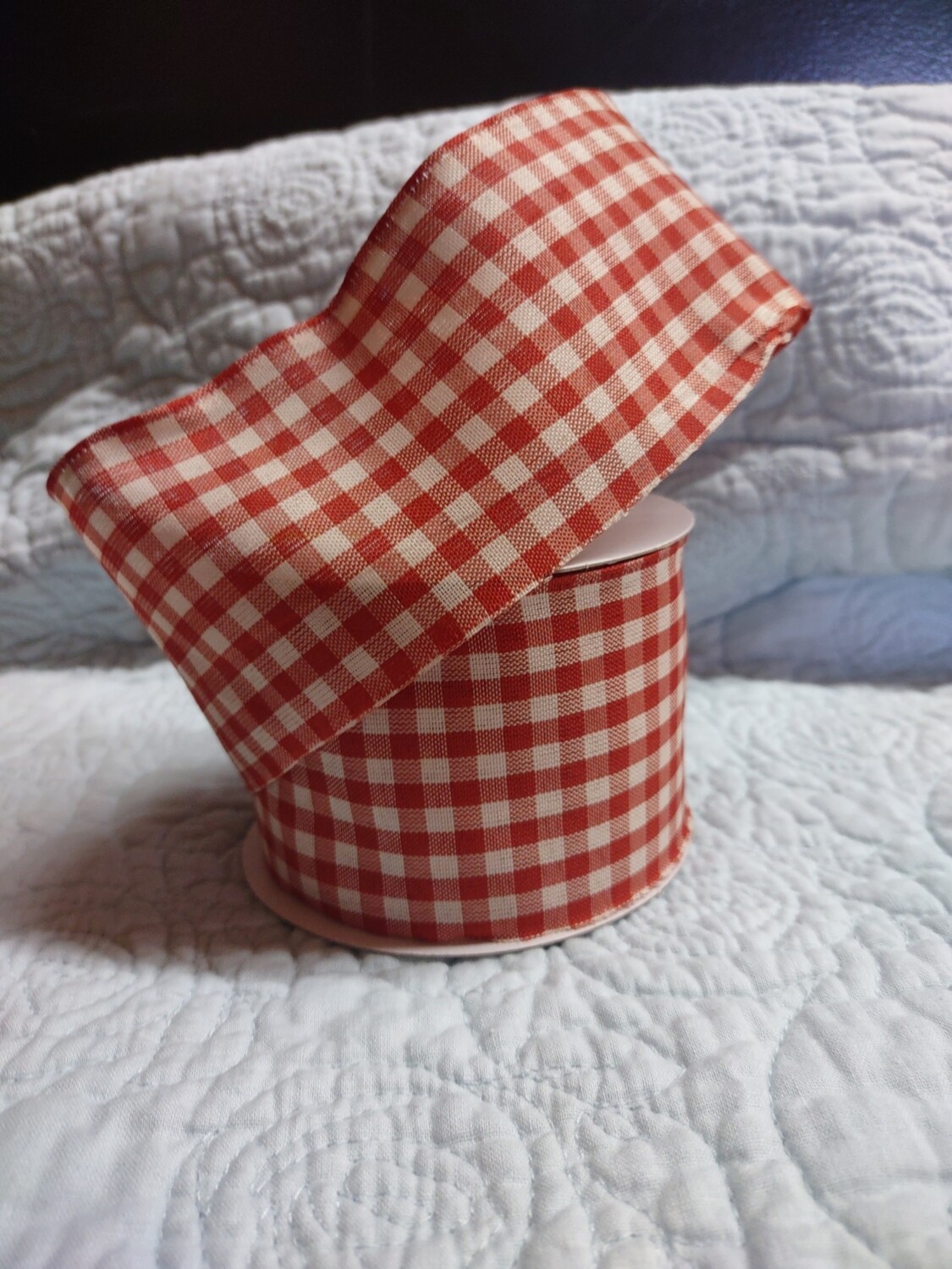 2.5"x 10 yds Burnt orange and Ivory Gingham Ribbon