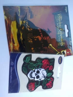 Pirates of the Caribbean At World's End Applique & Floral Skull Applique, Both Iron On, Set of 2
