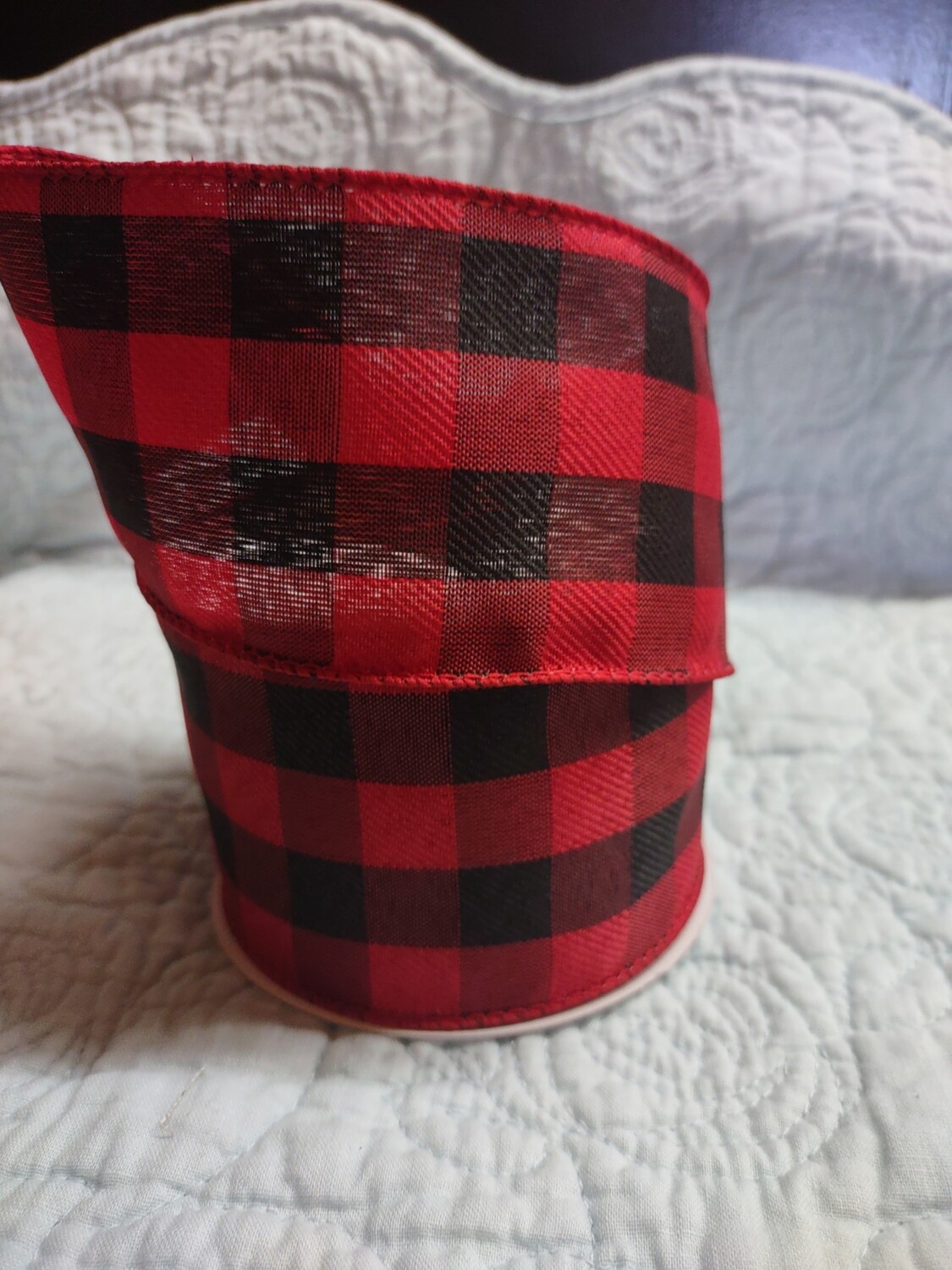 2.5"x 10 yds Buffalo Plaid- Red/Black wired edge