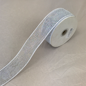 DECORATING MESH RIBBON, METALLIC, 2.5" X 25 YDS- WHITE