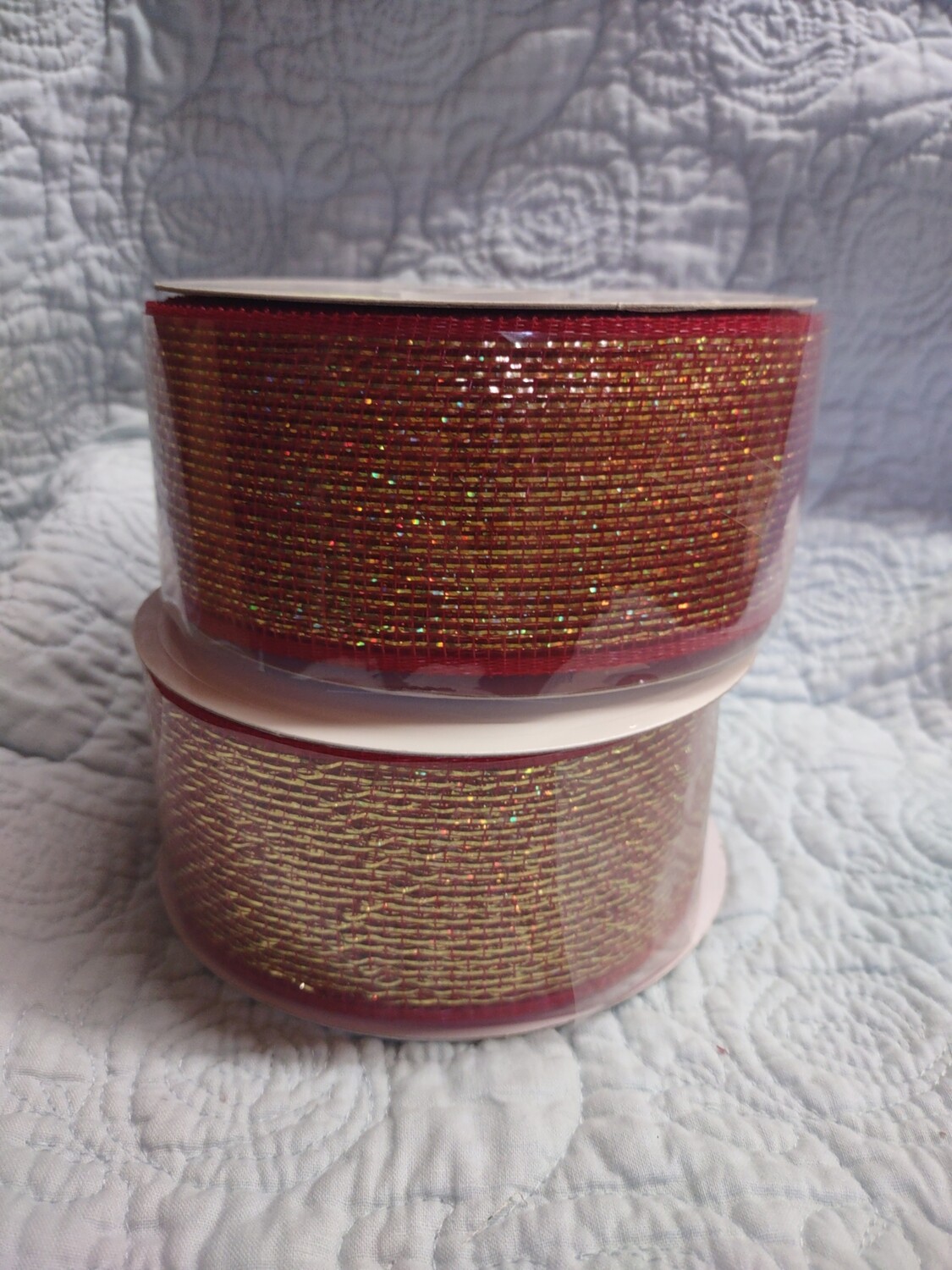 DECORATING MESH METALLIC 2.5"x 25 yds.- RED/GOLD