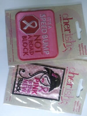 Cherish Breast Cancer Awareness Iron-On Appliques, Approx 2x3 in, 2 Pieces
