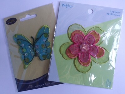 Wrights Butterfly & Flower Iron-On Appliques, 2 Pieces