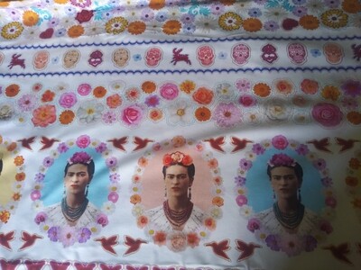 Frida Kahlo Border Print Fabric by Robert Kaufman, White