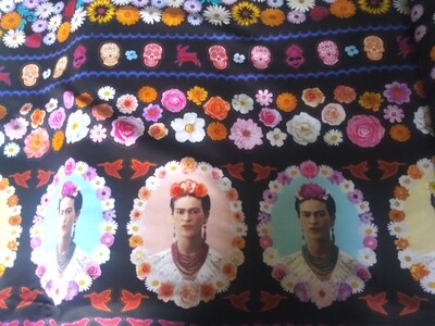 Frida Kahlo Border Print Fabric by Robert Kaufman, Black