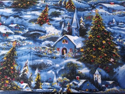 Winter Village Scenic Glitter by David Textiles