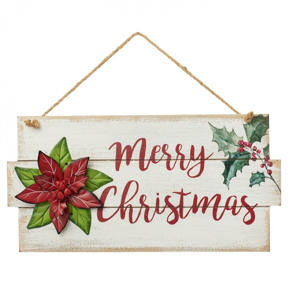 16" Merry Christmas Poinsettia Sign