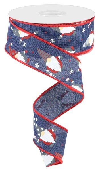 1.5"X 10yd Christmas Gnomes On Royal, Navy