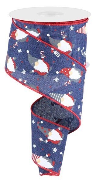 2.5"X 10yd Christmas Gnomes On Royal, Navy
