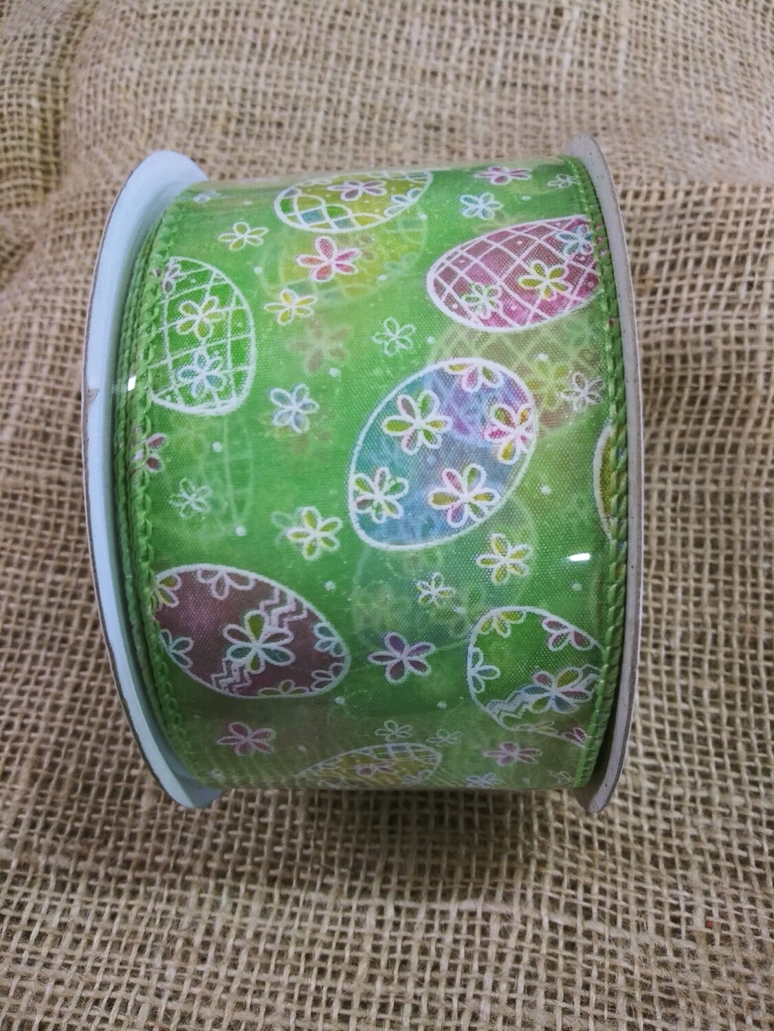 Wired Sheer Easter Egg Ribbon, Green, 2.5" × 10 Yards