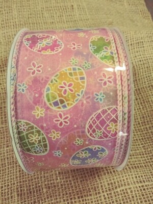 Wired Sheer Easter Egg Ribbon, Pink, 2.5