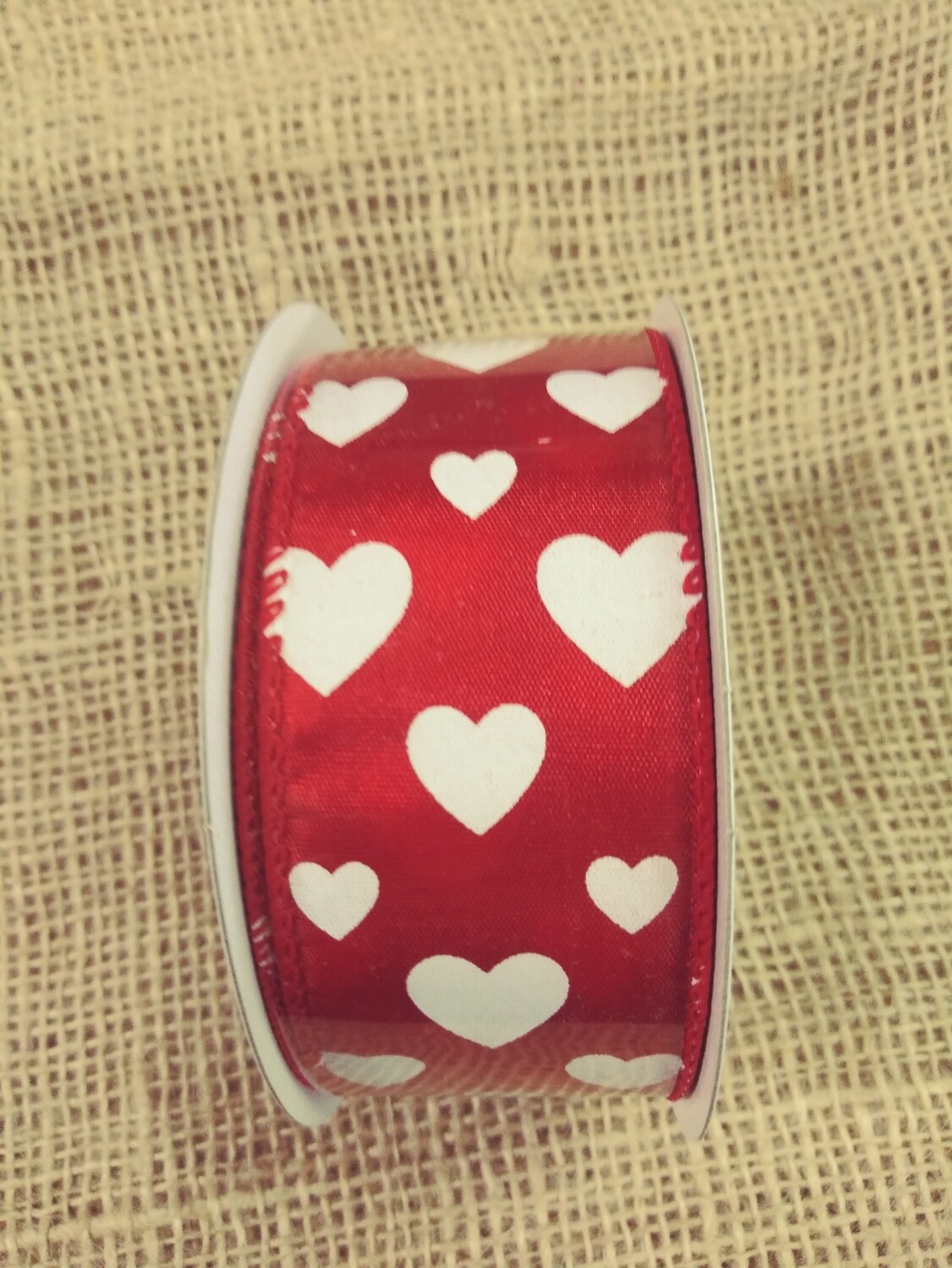 Red Hearts Ribbon, Wired, 1.5" × 10 Yards