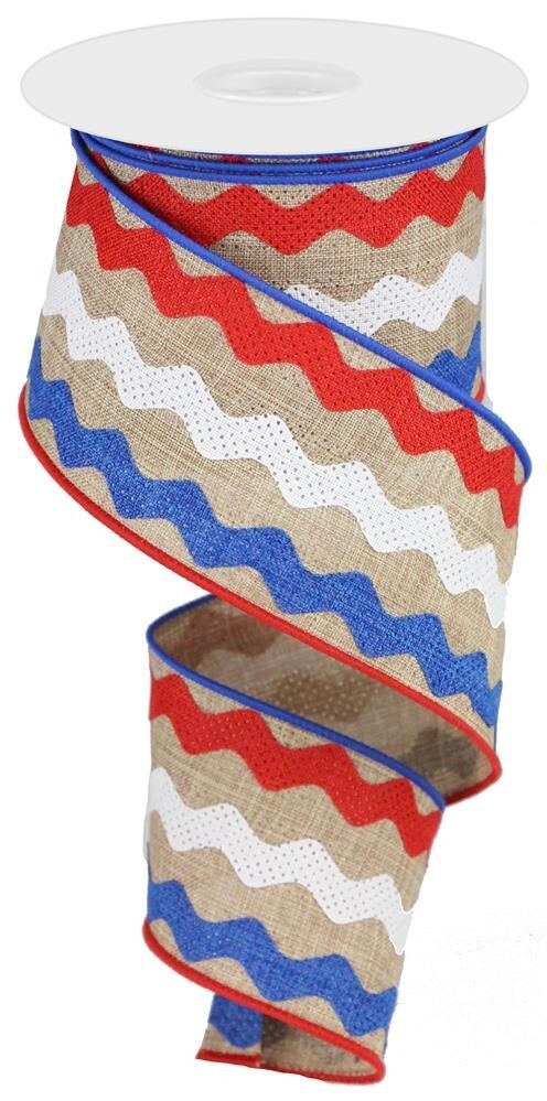2.5" x 10 Yard Patriotic Ric Rac on Tan
