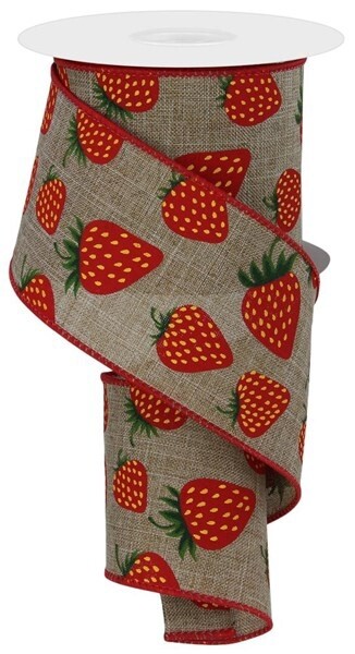 2.5" x 10 Yard Strawberries on Tan