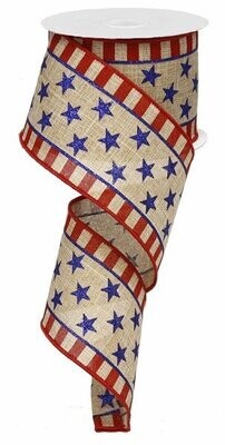 2.5" x 10 Yd Stars and Stripes on Royal Wired Ribbon