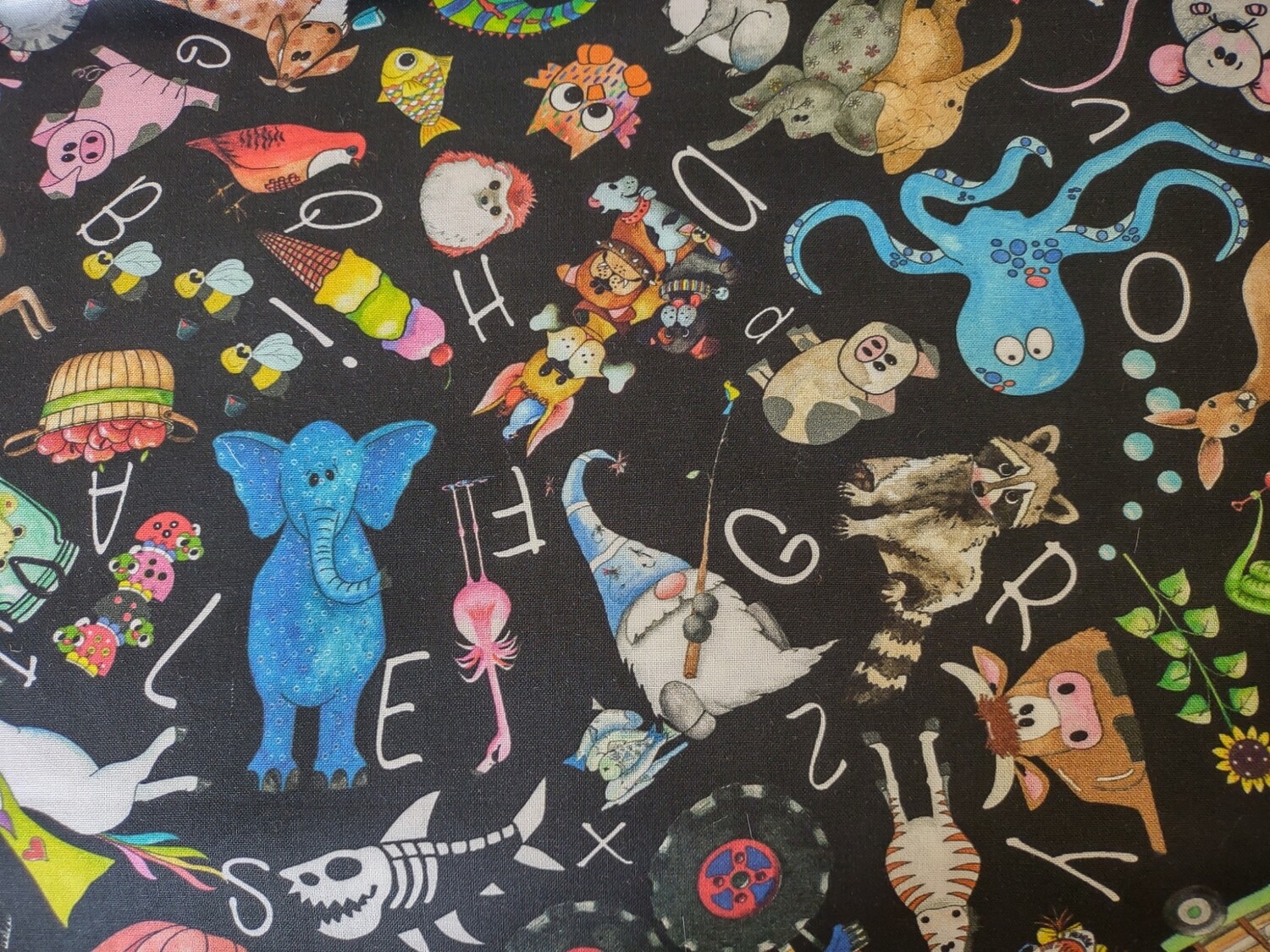 Alphabet Soup Character Toss in Black by Quilting Treasures