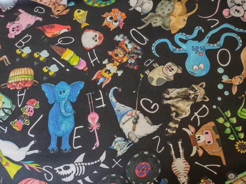 Alphabet Soup Character Toss in Black by Quilting Treasures