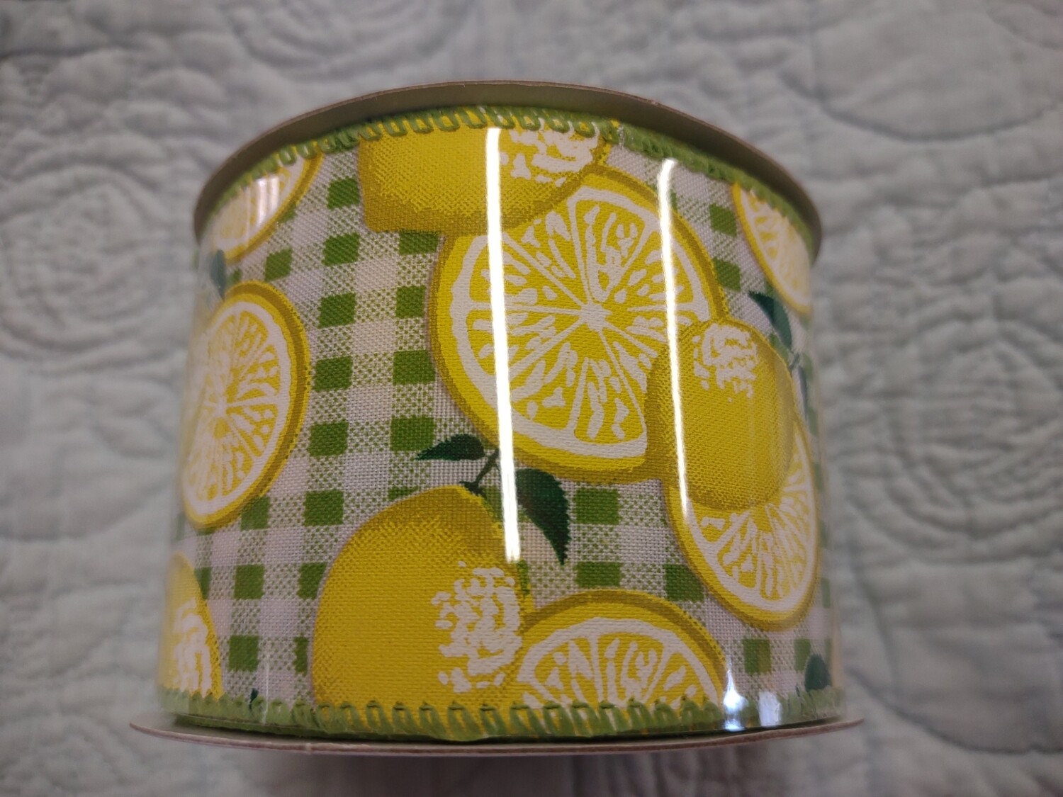 Lemons on Green/White Gingham, 2.5" x 10 Yds