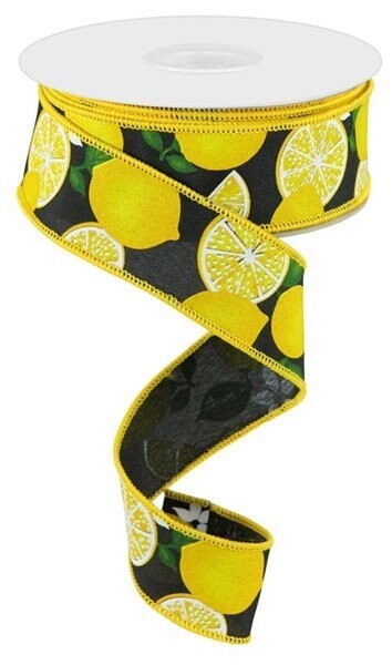 Lemon with Leaves Ribbon, 1.5" x 10 Yds