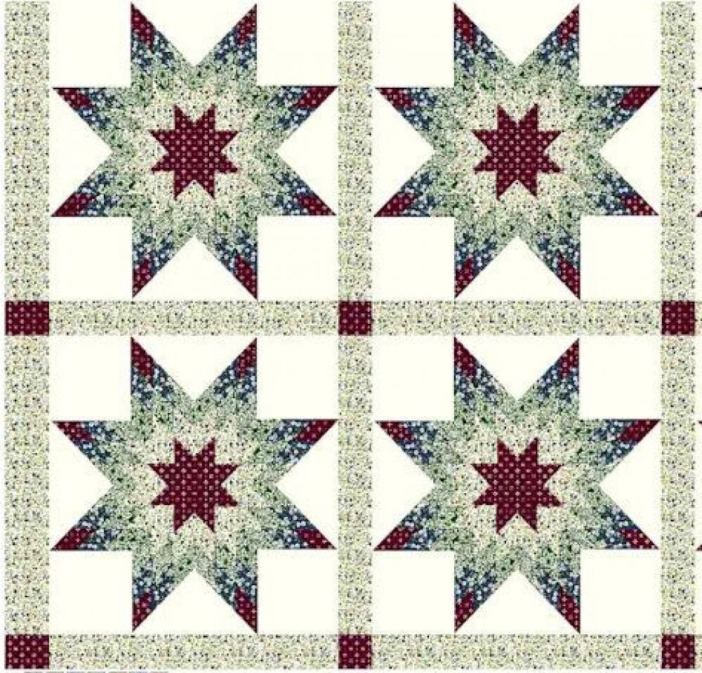 90" Calico Star Burgundy Quilt Top, 2 7/8 Yards