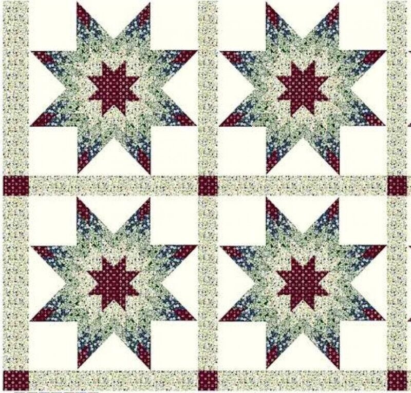 90" Calico Star Burgundy  Quilt Top, 2 7/8 Yards