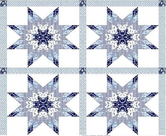90" Starlast Blue Quilt Top Print, 3 Yards