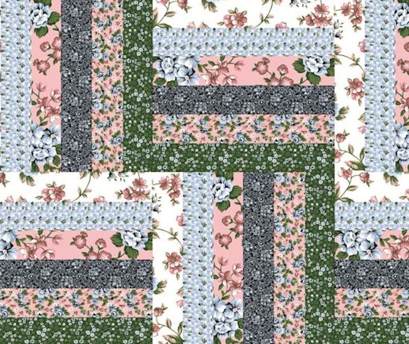 90" Log Cabin Rose and Black Quilt Top Print, 3 Yards