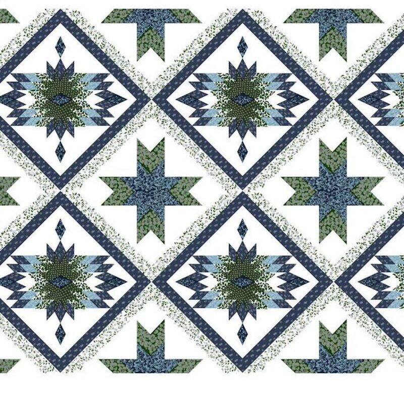 90" Bear Claw Navy Quilt Top Print, 3 Yards