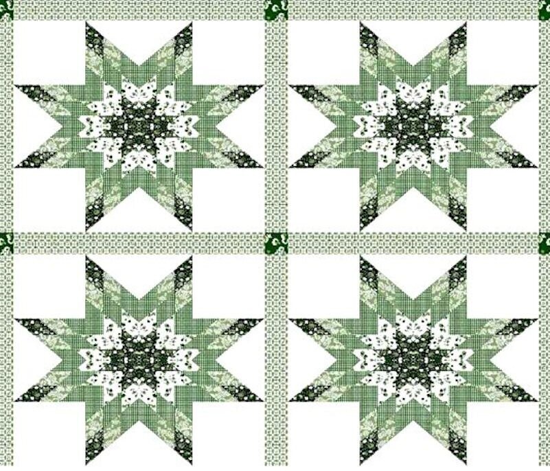 90" Starlast Green Quilt Top Print, 3 Yards