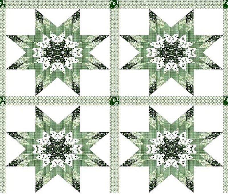 90" Starlast Green Quilt Top Print, 2.5 Yards