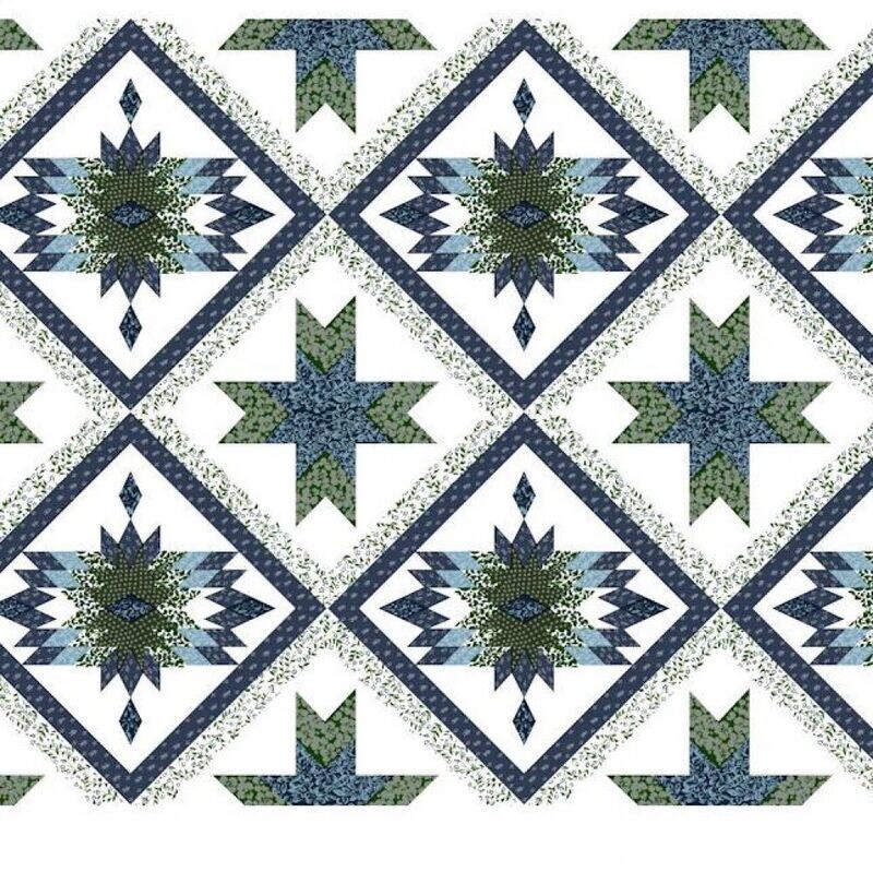 90" Bear Claw Navy Quilt Top Print, 2 1/2 Yards