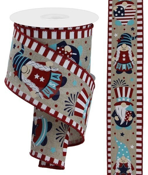 2.5" x 10 Yards Patriotic Gnomes on Royal, Wired