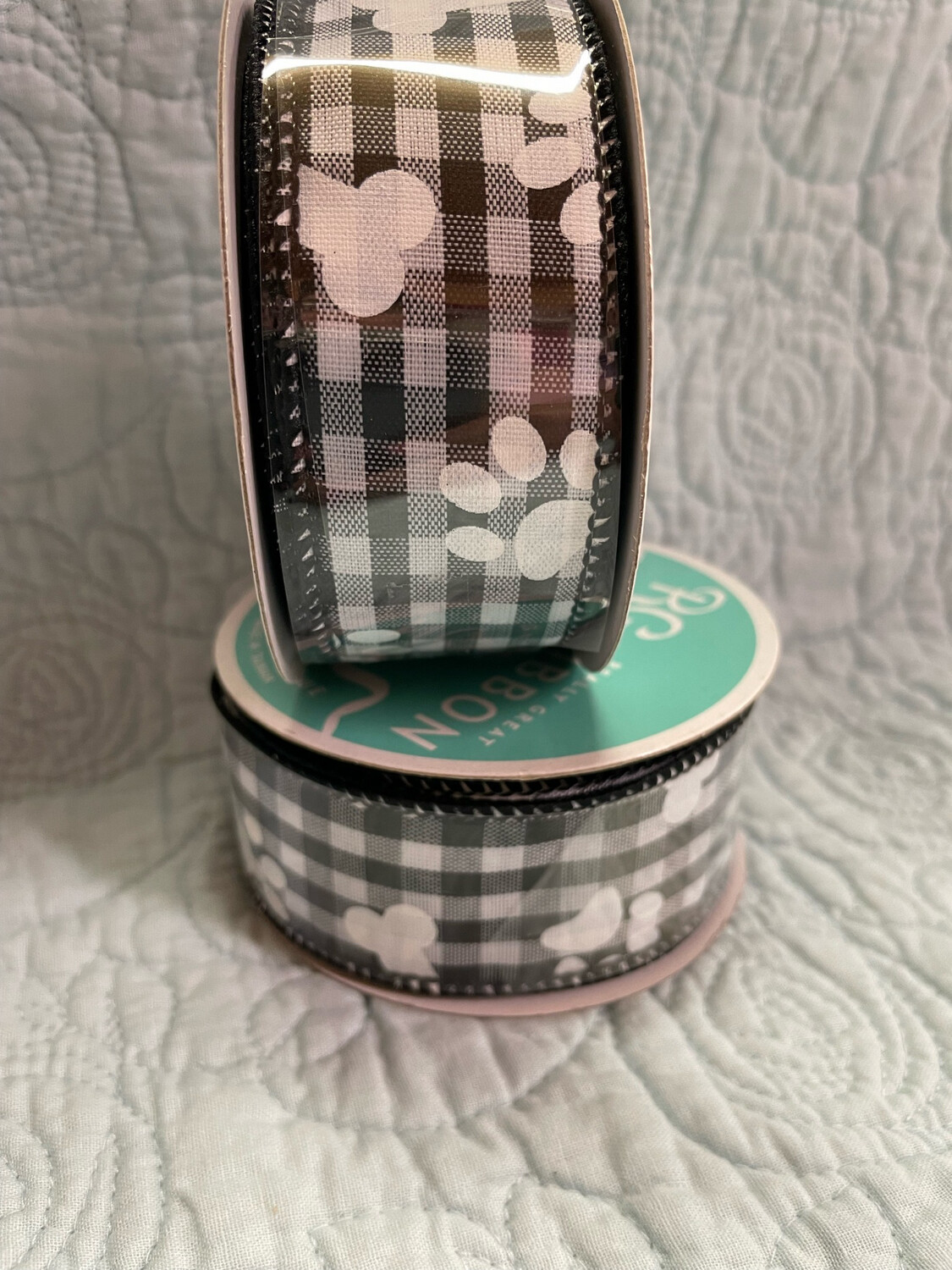 Black & White Buffalo Plaid Ribbon With Paws & Bones. 1.5 X 10 Yds.