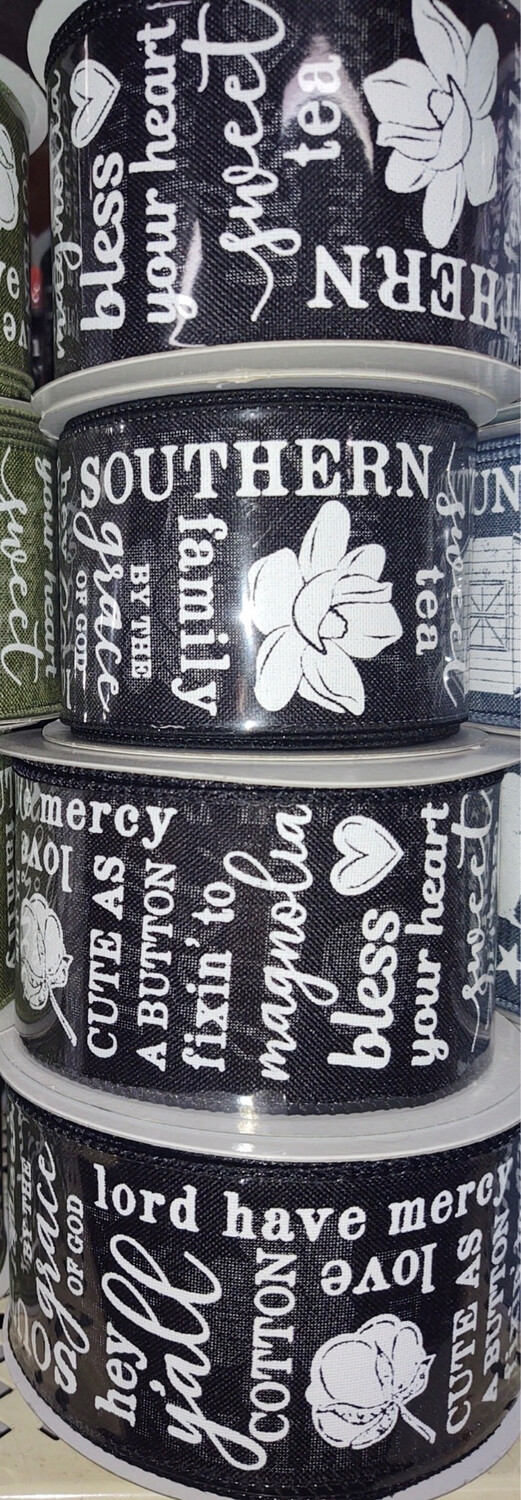 "Southern Charm" Black Ribbon 2.5" x 10 Yards. 03567