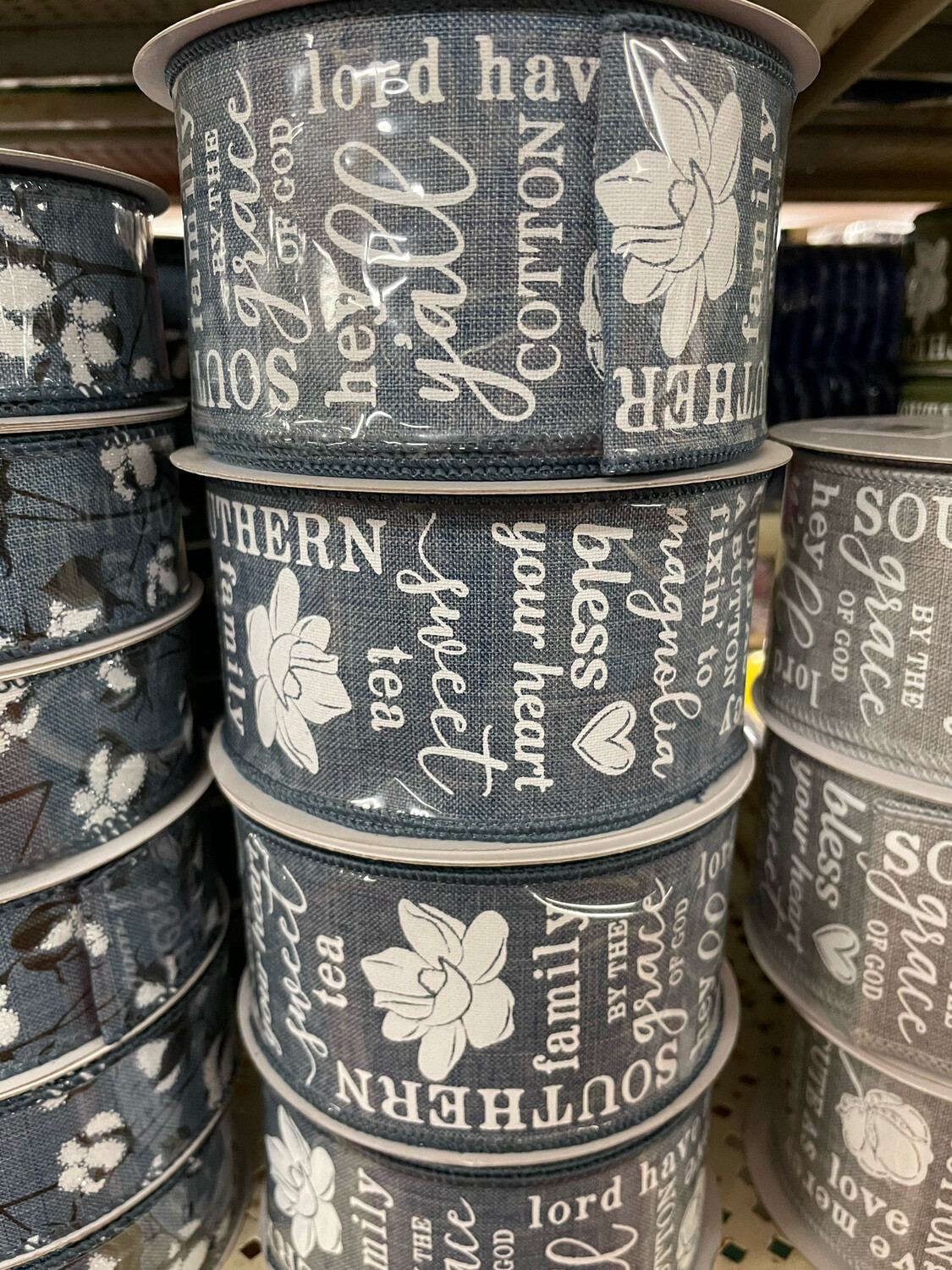 "Southern Charm" Blue Ribbon 2.5" x 10 Yards. 