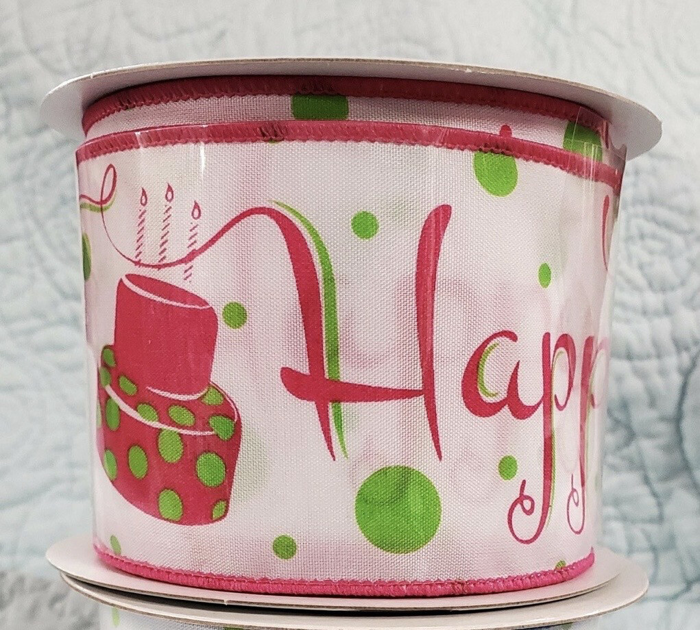Happy Birthday Ribbon  Pink 2.5" x 10 Yards