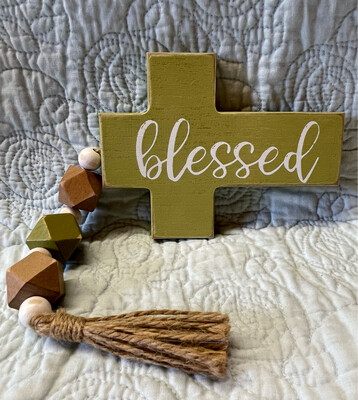 Green Blessed Beaded Cross