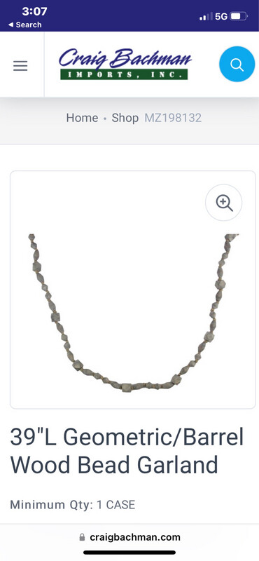 Grey Wash Geometric Barrel Wood Bead Garland