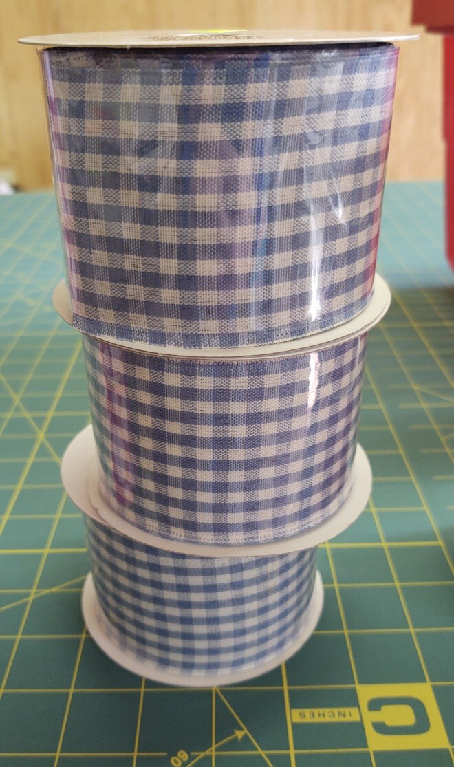 2.5" Primitive Gingham Check Ribbon: Farmhouse Blue & Ivory (10 Yards) Wired