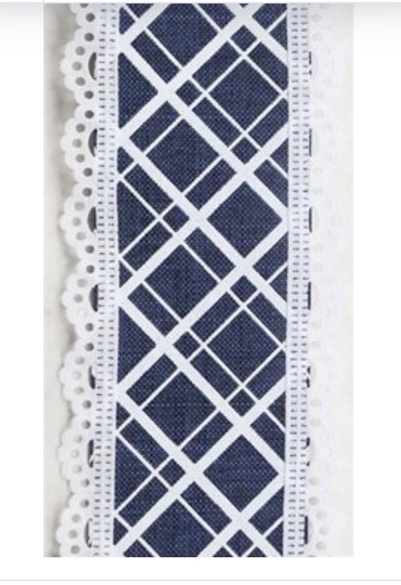 Navy & White Lines With Lace 1.5 “ X 10 Yds.