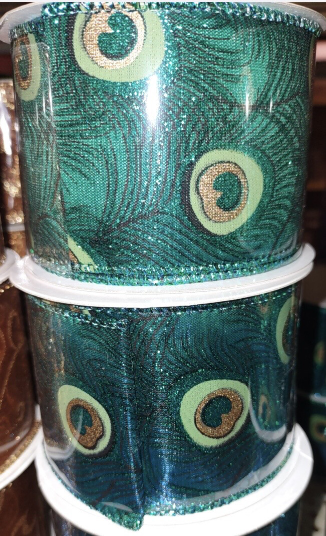 Peacock Feather Ribbon 2.5" x 10 Yards