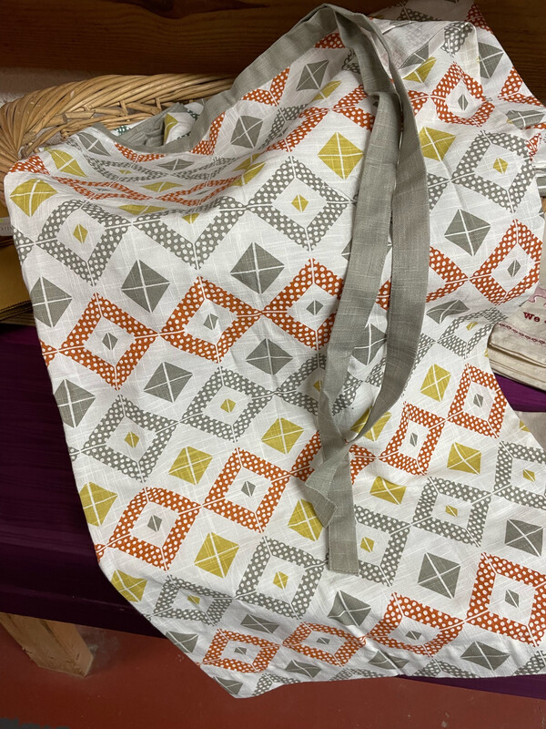 Retro Apron In Grey, Burnt Orange & Mustard Geo Print 
