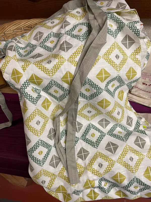 Retro Apron In Grey And Mustard Geo Print