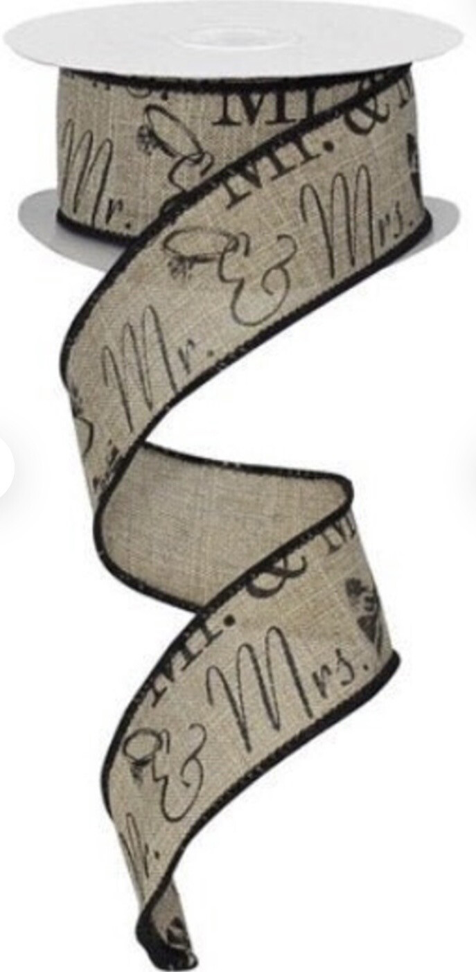 Mr. & Mrs. 1.5 X 10 Yds. Black Text On Natural