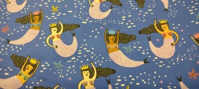 Hello Lucky Mermaid Print in Navy by Robert Kaufman