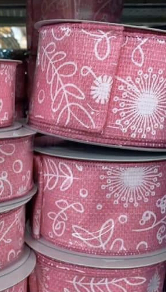 Pink Plants Cross Royal Ribbon 2.5" x 10 Yards