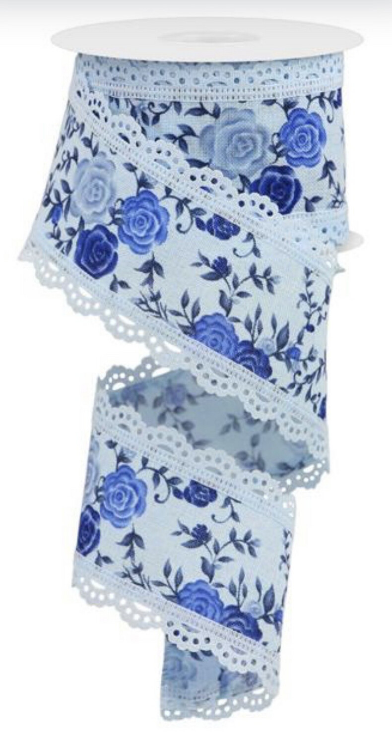 Blue Rose With Scalloped Edge 2.5 X 10 Yds. Wired