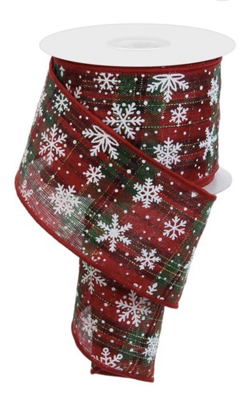 Snowflake on  Plaid 2.5" x 10 Yds