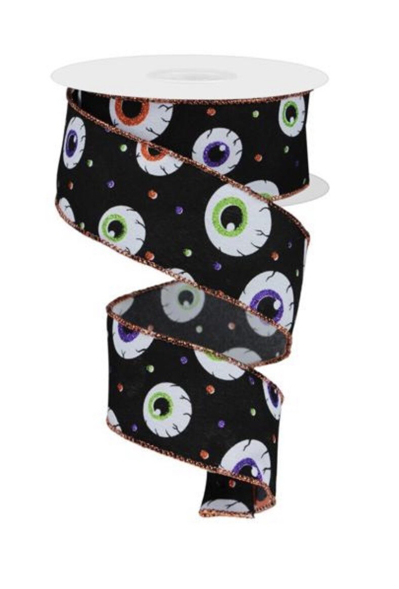 Halloween Eyeballs on Black 1.5" x 10 Yd